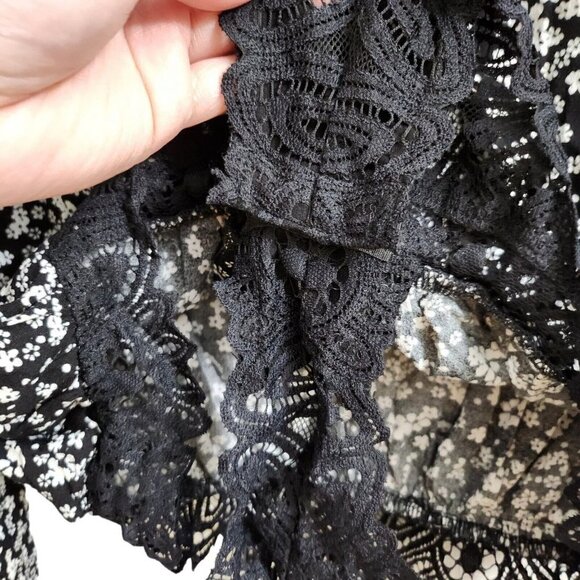 Intimately Free People Blouse S Black Ditsy Floral Bodysuit Dramatical‎ Ruffled - Picture 7 of 15